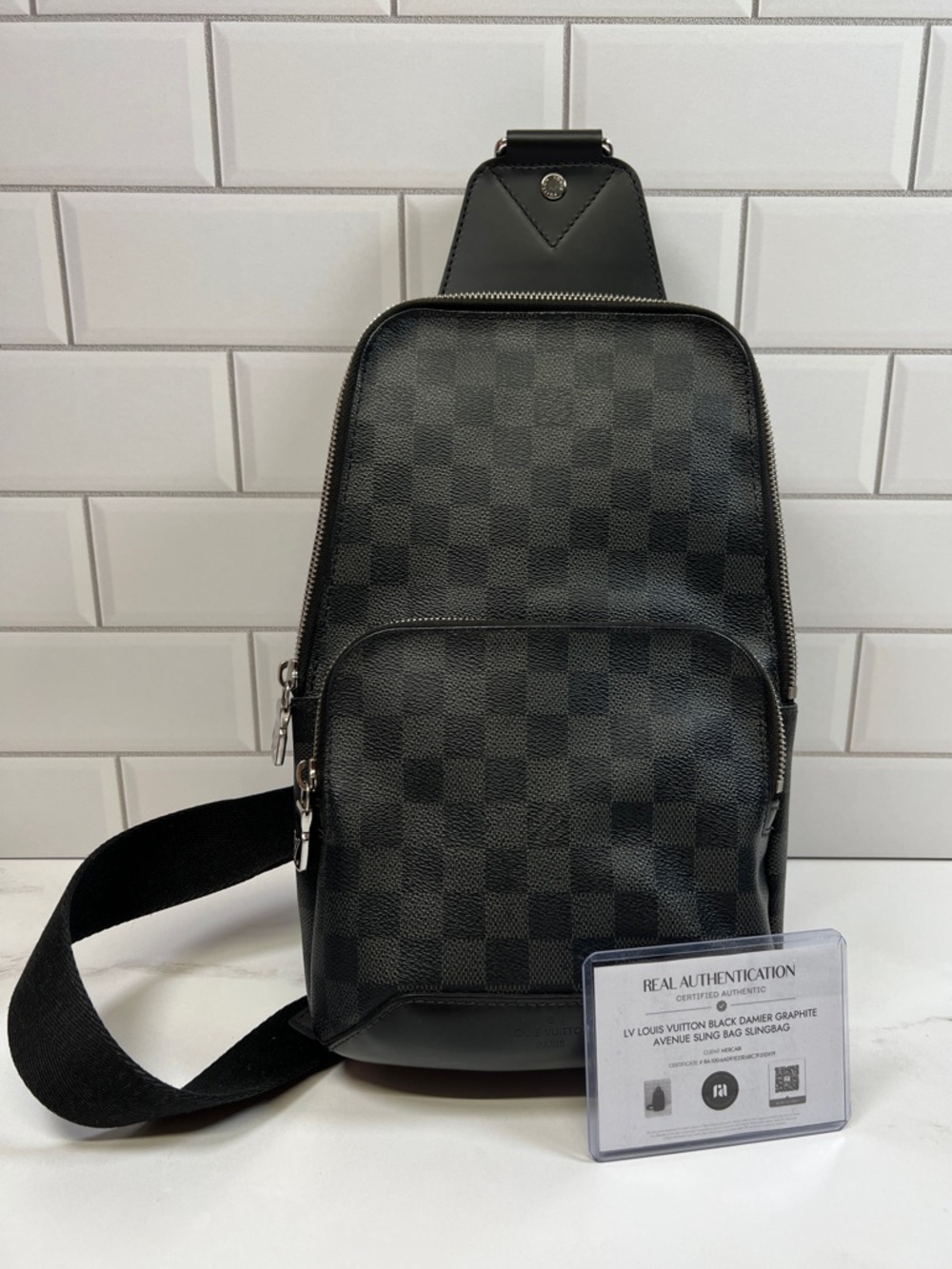 LV Louis Vuitton Black Damier Graphite Avenue Sling Bag Slingbag